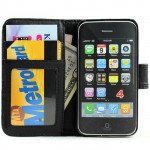Wholesale iPhone 4S / 4 Chocolate Flip Leather Wallet Case with Stand (Black)